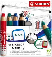 Kredki do tablic Stabilo MARKdry (+ temperówka i ściereczka) 4 kolory