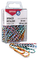 Spinacze metalowe OFFICE PRODUCTS Zebra, powlekane, 28mm, w pudełku, 100szt., mix kolorów