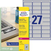 ETYKIETY A4 AVERY HEAVY DUTY 63,5*29,6mm SREBRNE (20)