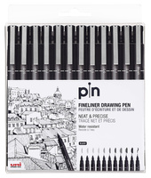 Cienkopisy kreślarske Uni Pin-200 zestaw czarne (12)