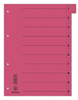 Przekładka DONAU, karton, A4, 235x300mm, 0-9, 1 karta z perforacją, czerwona
