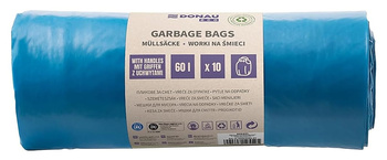 Worki na śmieci DONAU ECO, z uchwytami Knoties, 60l, 10 szt., niebieskie