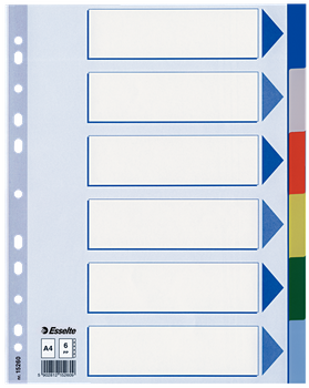 PRZEKŁADKI PP ESSELTE A4 INDEX 6 KOLORÓW