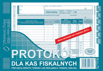 PROTOKÓŁ DLA KAS FISKALNYCH PRZYJĘCIA ZWROTU A5 (O+1K)