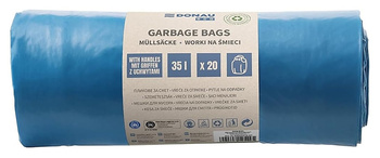 Worki na śmieci DONAU ECO, z uchwytami Knoties, 35l, 20 szt., niebieskie
