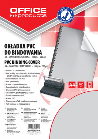 Okładki do bindownicy Office Products A4/200µm szare (100)