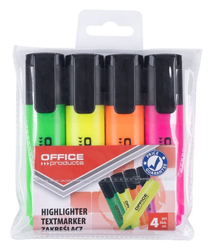 Zakreślacz fluorescencyjny OFFICE PRODUCTS, 2-5mm (linia), 4szt., mix kolorów