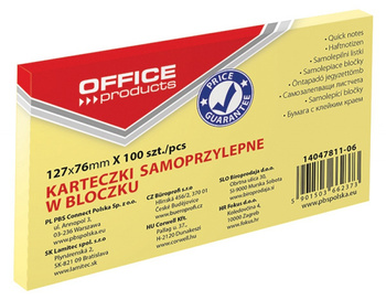 Karteczki Office Products 76x127mm żółte (100)