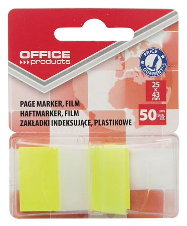 Zakładki indeksujące OFFICE PRODUCTS, PP, 25x43mm, 1x50 kart., blister, pomarańczowe