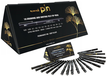 Cienkopisy kreślarskie Uni Pin-200 zestaw czarne (18)