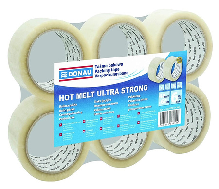 Taśma pakowa DONAU Hot-Melt , 48mm, 66m, 50mikr., transparentna