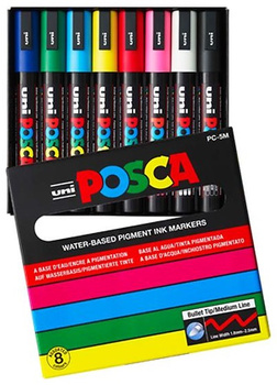 Markery z farbą plakatową Uni POSCA PC-5M 8 kolorów