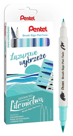 Pisaki pędzelkowe Pentel Brush Sign Pen Twin SESW30C LAZUROWE WYBRZEŻE 6 k.