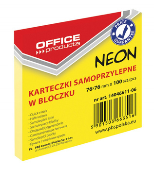 Karteczki Office Products 76x76mm żółte (100)