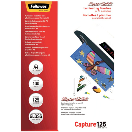 Folia laminacyjna Fellowes SuperQuick A4/125µm błyszczaca (100)