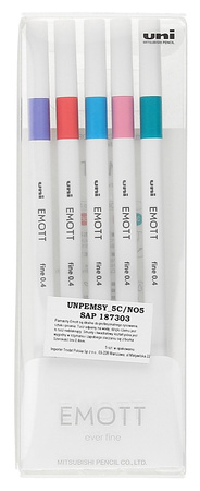 Cienkopisy Uni Emott No.5 0.4mm 5 kolorów