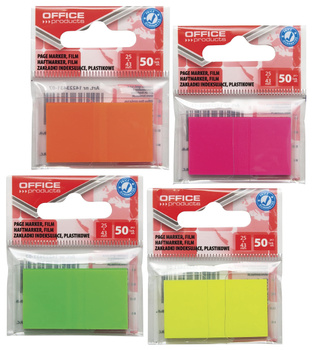 Zakładki indeksujące OFFICE PRODUCTS, PP, 25x43mm, 1x50 kart., zawieszka, pomarańczowe