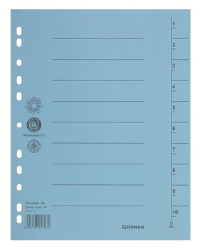 Przekładka DONAU, karton, A4, 235x300mm, 1-10, 1 karta, niebieska