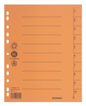 Przekładka DONAU, karton, A4, 235x300mm, 1-10, 1 karta, pomarańczowa