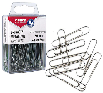 Spinacze metalowe OFFICE PRODUCTS, gładkie, 50mm, w pudełku, 40szt., srebrne