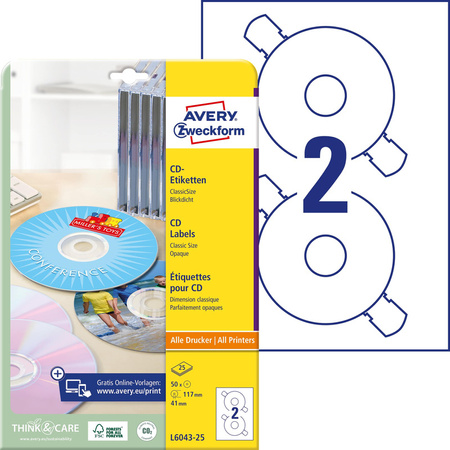 ETYKIETY A4 AVERY CD/DVD BIAŁE MATOWE (25)