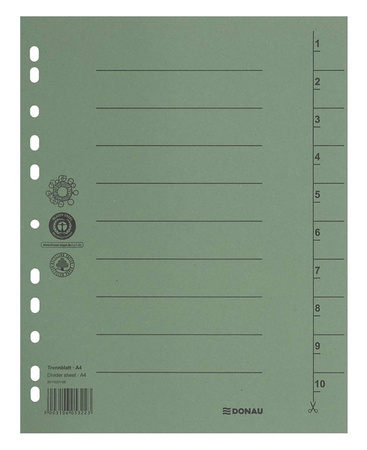 Przekładka DONAU, karton, A4, 235x300mm, 1-10, 1 karta, niebieska