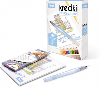 Kredki akwarelowe Pentel (+bloczek i pędzelek) 12 kolorów