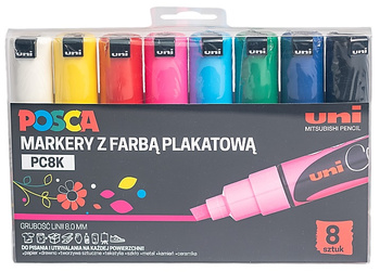 Markery z farbą plakatową Uni POSCA PC-8K 8 kolorów