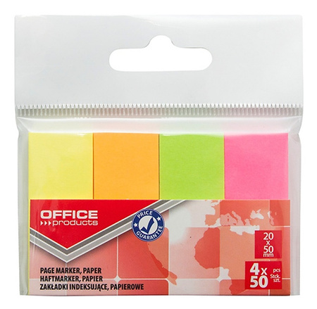Zakładki indeksujące OFFICE PRODUCTS, papier, 20x50mm, 4x50kart., zawieszka
