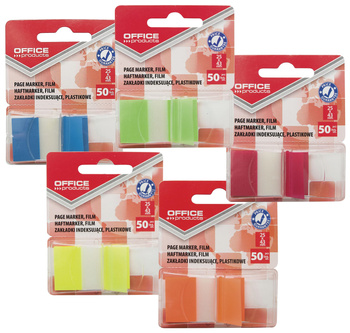 Zakładki indeksujące OFFICE PRODUCTS, PP, 25x43mm, 1x50 kart., blister, pomarańczowe