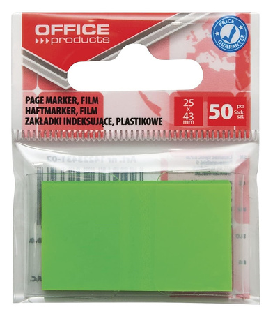 Zakładki indeksujące OFFICE PRODUCTS, PP, 25x43mm, 1x50 kart., zawieszka, żółte