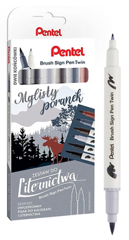 Pisaki pędzelkowe Pentel Brush Sign Pen Twin SESW30C MGLISTY PORANEK 6 kol.
