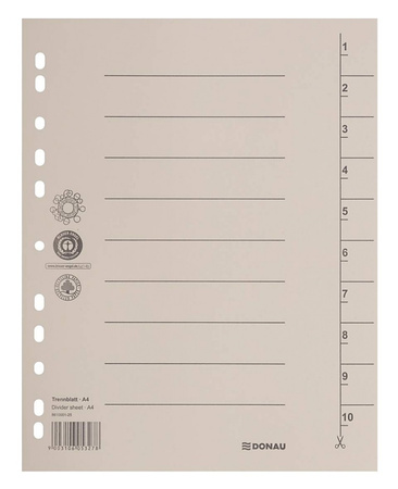Przekładka DONAU, karton, A4, 235x300mm, 1-10, 1 karta, niebieska
