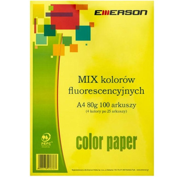 Papier Emerson A4/80g fluorescencyjny 4 kolory (4x25)