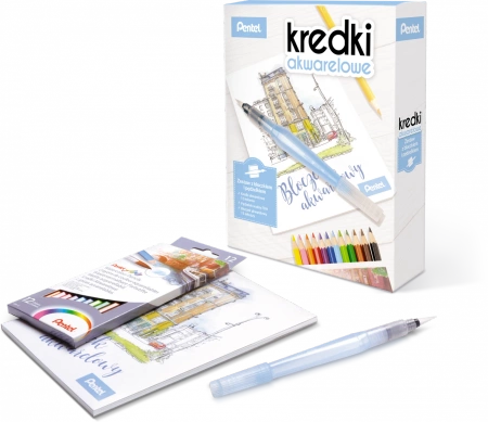 Kredki akwarelowe Pentel (+bloczek i pędzelek) 12 kolorów