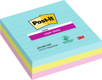 Karteczki Post-it Super Sticky 101x101mm (675-SS3-MIA) linie Miami (3x70)