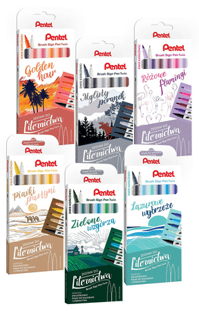 Pisaki pędzelkowe Pentel Brush Sign Pen Twin SESW30C ZIELONE WZGÓRZA 6 kolorów