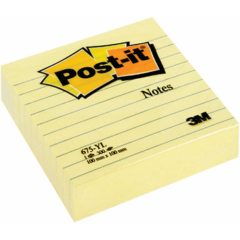 Karteczki Post-it 100x100mm (675-YL) w linie żółte (300)