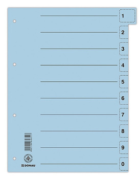 Przekładka DONAU, karton, A4, 235x300mm, 0-9, 1 karta z perforacją, nieb.