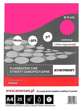 Etykiety Emerson A4 śr.40mm różowe (25)