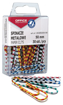 Spinacze metalowe OFFICE PRODUCTS Zebra, powlekane, 50mm, w pudełku, 30szt., mix kolorów