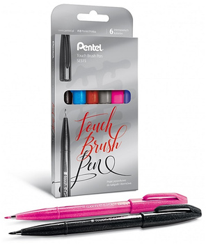 Pisaki pędzelkowe Pentel Brush Sign Pen SES15C 6 kolorów