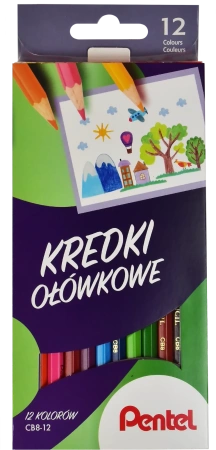 KREDKI OŁÓWKOWE PENTEL 12 KOLORÓW