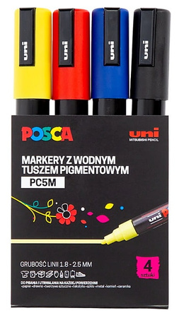 Markery z farbą plakatową Uni POSCA PC-5M 4 kolory