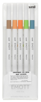 Cienkopisy Uni Emott No.6 0.4mm 5 kolorów