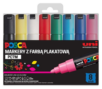 Markery z farbą plakatową Uni POSCA PC-7M 8 kolorów