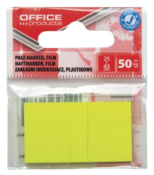 Zakładki indeksujące OFFICE PRODUCTS, PP, 25x43mm, 1x50 kart., zawieszka, żółte