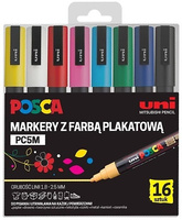 Markery z farbą plakatową Uni POSCA PC-5M 16 kolorów